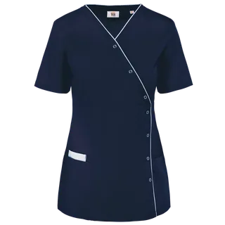 WK. Designed To Work Damesblouse van polykatoen met drukknopen in Navy, voorkant
