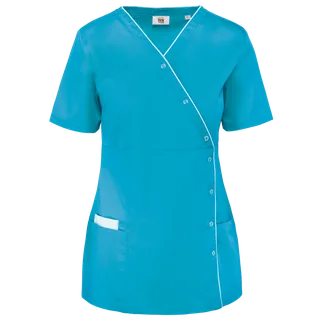 WK. Designed To Work Damesblouse van polykatoen met drukknopen in Light Turquoise, voorkant