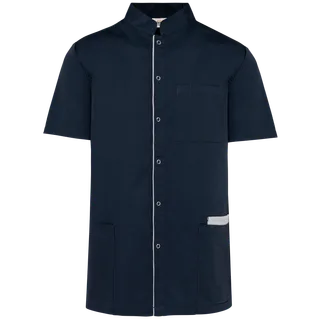 WK. Designed To Work Men’s polycotton smock with press studs in Navy, voorkant