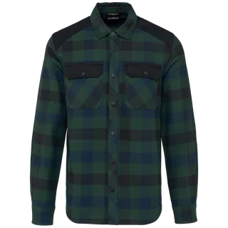 WK. Designed To Work Men’s checked shirt with pockets in Forest Green / Navy Checked / Black, voorkant