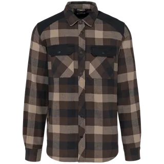 WK. Designed To Work Men’s checked shirt with pockets in Chocolate / Dark Beige Checked / Black, voorkant