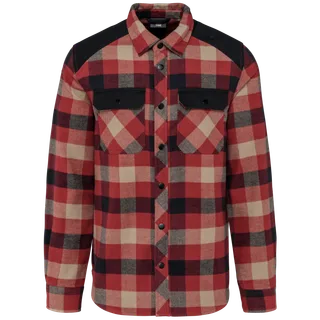 WK. Designed To Work Men’s checked shirt with pockets in Red / Dark Beige Checked / Black, voorkant