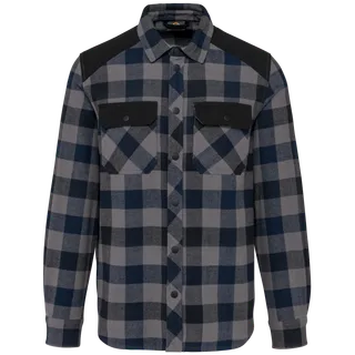 WK. Designed To Work Men’s checked shirt with pockets in Storm Grey / Navy Checked / Black, voorkant