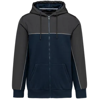 WK. Designed To Work Unisex eco-friendly zipped two-tone fleece hoodie in Navy / Dark Grey, voorkant