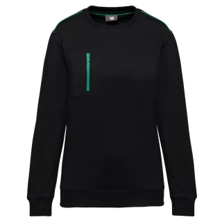 WK. Designed To Work Day To Day sweater zakje met contrasterende rits in Black / Kelly Green, voorkant