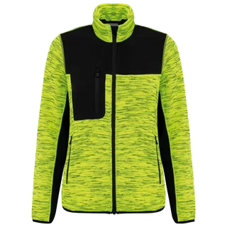 WK. Designed To Work Recycled ladies polytricot jacket in Fluorescent Yellow Melange / Black, voorkant