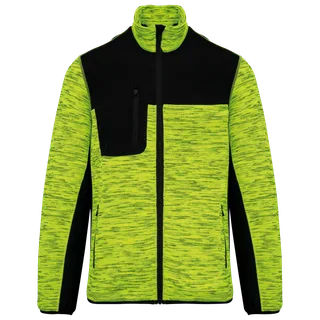 WK. Designed To Work Recycled Mens Polytricot Jacket in Fluorescent Yellow Melange / Black, voorkant