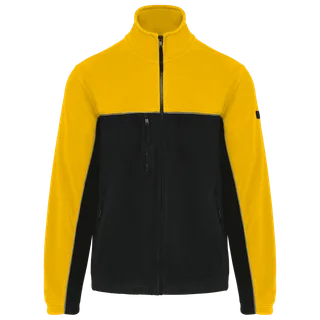 WK. Designed To Work Unisex eco-friendly two-tone polarfleece jacket in Black / Yellow, voorkant