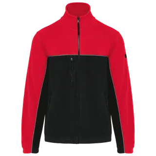 WK. Designed To Work Unisex eco-friendly two-tone polarfleece jacket in Black / Red, voorkant