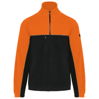 WK. Designed To Work Unisex eco-friendly two-tone polarfleece jacket in Black / Orange, voorkant
