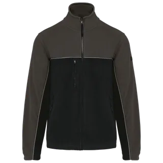 WK. Designed To Work Unisex eco-friendly two-tone polarfleece jacket in Black / Dark Grey, voorkant