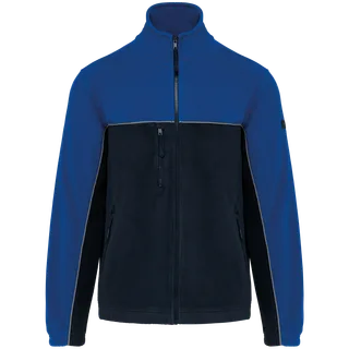 WK. Designed To Work Unisex eco-friendly two-tone polarfleece jacket in Navy / Royal Blue, voorkant