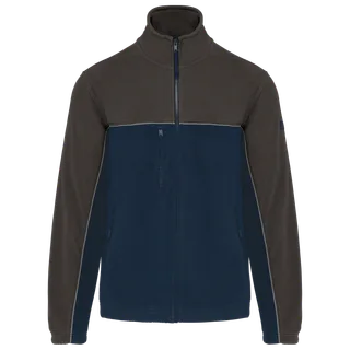 WK. Designed To Work Unisex eco-friendly two-tone polarfleece jacket in Navy / Dark Grey, voorkant