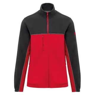 WK. Designed To Work Unisex eco-friendly two-tone polarfleece jacket in Red / Dark Grey, voorkant