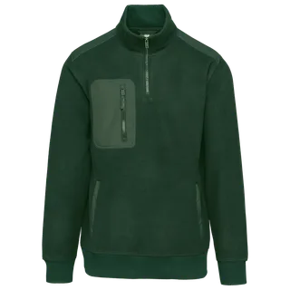WK. Designed To Work Unisex eco-friendly fleece with zipped neck in Forest Green, voorkant