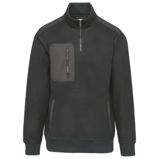WK. Designed To Work Unisex eco-friendly fleece with zipped neck in Dark Grey, voorkant
