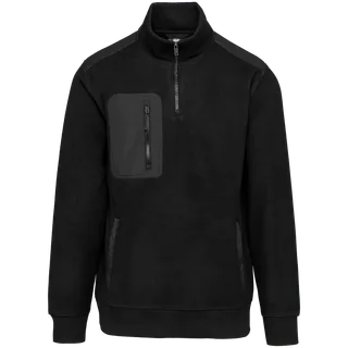 WK. Designed To Work Unisex eco-friendly fleece with zipped neck in Black, voorkant
