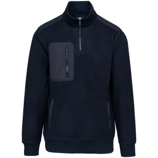 WK. Designed To Work Unisex eco-friendly fleece with zipped neck in Navy, voorkant