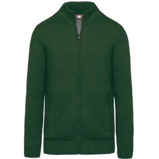 WK. Designed To Work Fleece lined cardigan in Forest Green, voorkant