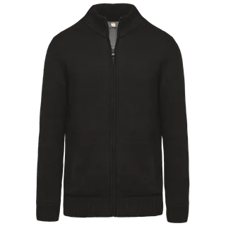 WK. Designed To Work Fleece lined cardigan in Black, voorkant