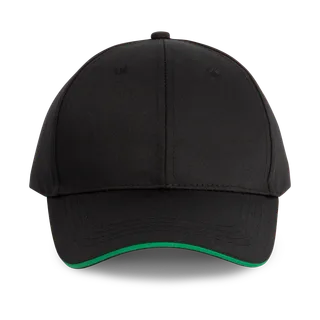 WK. Designed To Work 6 panels cap with sandwich peak in Black / Kelly Green, voorkant