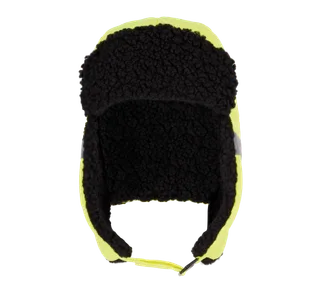 WK. Designed To Work Padded cap with ear flaps in Fluorescent Yellow, voorkant