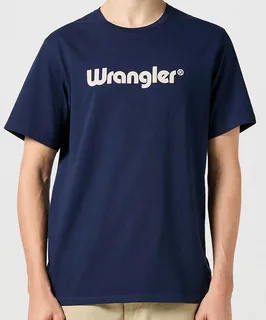 Wrangler T-shirt with logo in Navy, voorkant