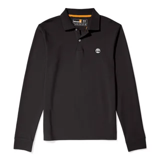 Timberland Polo LS piqué slim in Black, voorkant