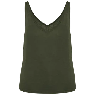 Spasso Linnen damestop in Organic Khaki, voorkant