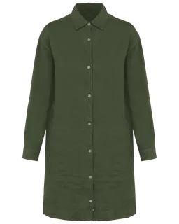 Spasso Linnen overhemdjurk voor dames in Organic Khaki, voorkant