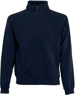 Fruit of the Loom Premium sweater with zip neck in Deep Navy, voorkant