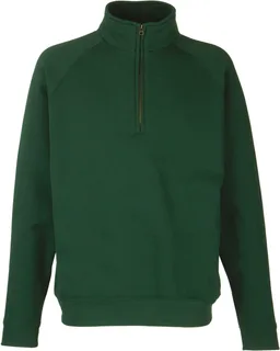 Fruit of the Loom Premium sweater with zip neck in Bottle Green, voorkant