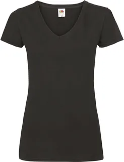Fruit of the Loom Lady-Fit Valueweight V-neck T-shirt in Black, voorkant