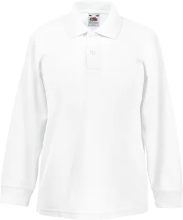 Fruit of the Loom 65/35 Polo met lange mouwen in White, voorkant