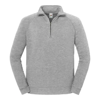 Fruit of the Loom Iconic premium herensweater met ritskraag in Athletic Heather, voorkant