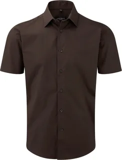 Russell Collection Men's tailored short-sleeved shirt, easy-care in Chocolate, voorkant