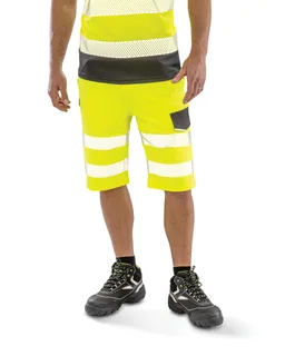 Result Safe-Guard gerecyclede stretch veiligheidsbermuda in Fluorescent Yellow, voorkant