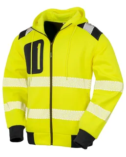 Result Recycled Gerecycled veiligheidssweatvest met capuchon in Fluorescent Yellow, voorkant