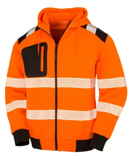 Result Recycled Gerecycled veiligheidssweatvest met capuchon in Fluorescent Orange, voorkant