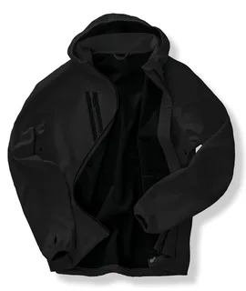 Result Recycled 3-layer unisex recycled softshell jacket with hood in BLACK / BLACK, voorkant