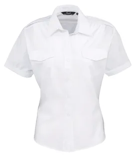 Premier Dames pilotenblouse met korte mouwen in White, voorkant