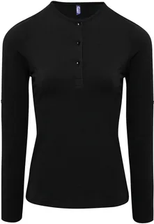 Premier Long John dames T-shirt met opgerolde mouwen in Black, voorkant