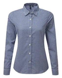Premier Large-check gingham shirt in Navy / White, voorkant