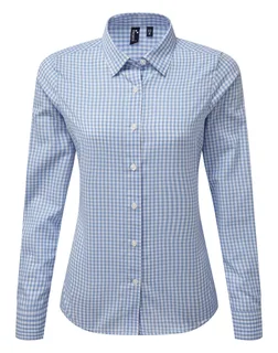 Premier Large-check gingham shirt in Light Blue / White, voorkant