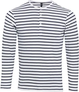 Premier Long John heren T-shirt met opgerolde mouwen in White / Navy, voorkant