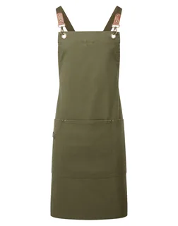 Premier Bib apron with crossed CLIP 'N' CLASP back straps in Olive, voorkant