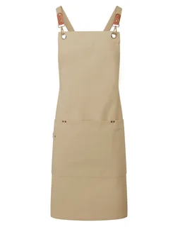 Premier Bib apron with crossed CLIP 'N' CLASP back straps in Khaki, voorkant