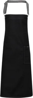 Premier District halterschort in gewaxte denimlook in Black Denim, voorkant
