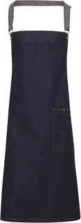 Premier District halterschort in gewaxte denimlook in Indigo Denim, voorkant