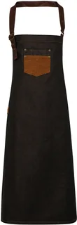 Premier Division halterschort in gewaxte denimlook met imitatieleer in Black / Tan Denim, voorkant